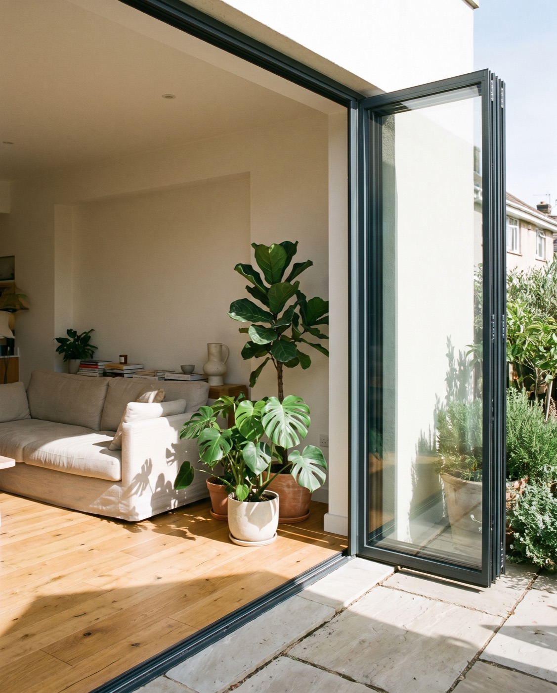 Verglaste Schiebeelemente an einer Terrasse